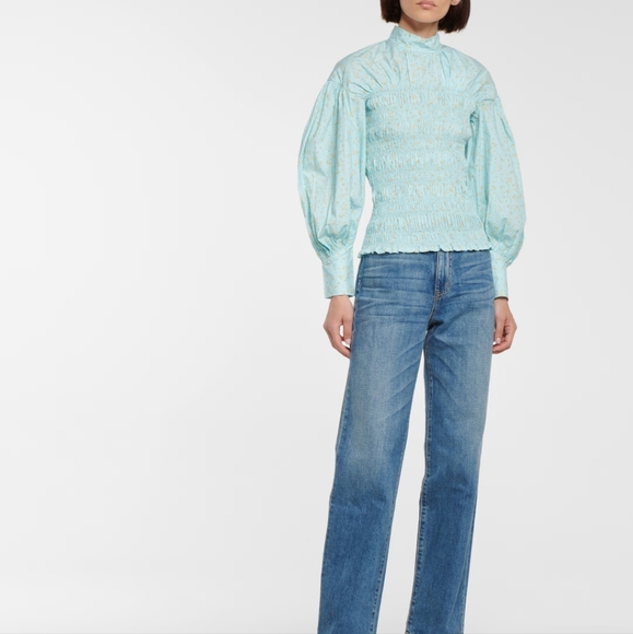 GANNI Shirred Floral-Print Organic Cotton-Blend Poplin Blouse. Sz. Large 8/10 - Picture 3 of 11